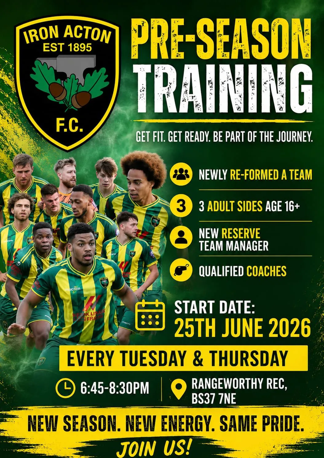 Iron Acton FC Pre-Season Trials flyer
