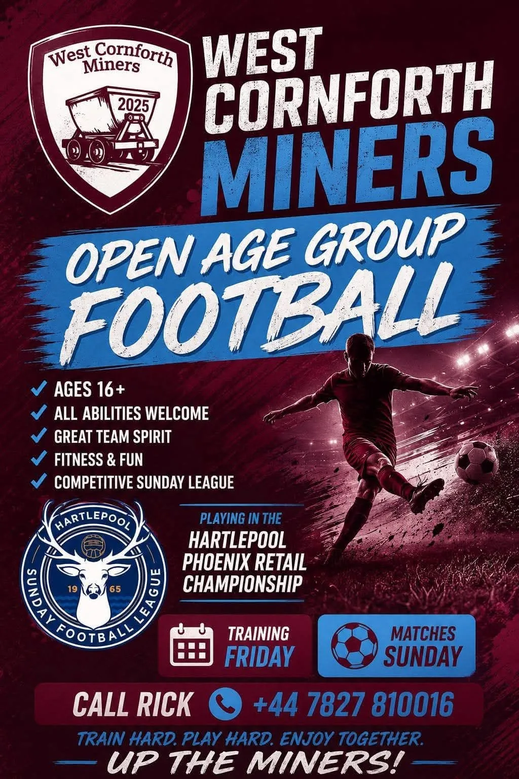 West Cornforth Minors Open Age Group Football flyer