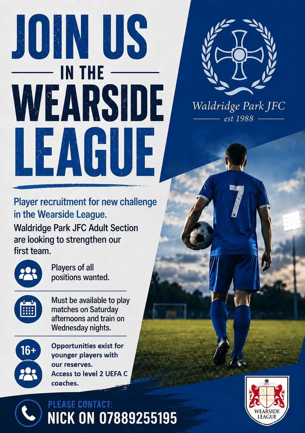 Waldridge Park Junior Football Club Player Recruitment flyer