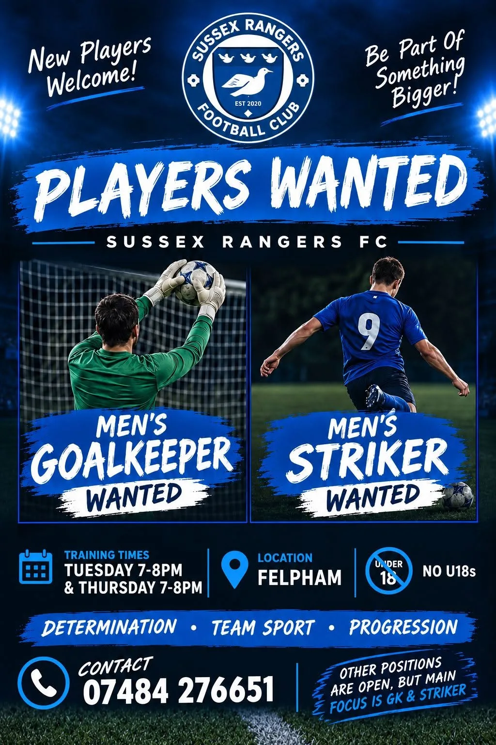 Sussex Rangers FC - Goalkeeper And Striker Wanted flyer