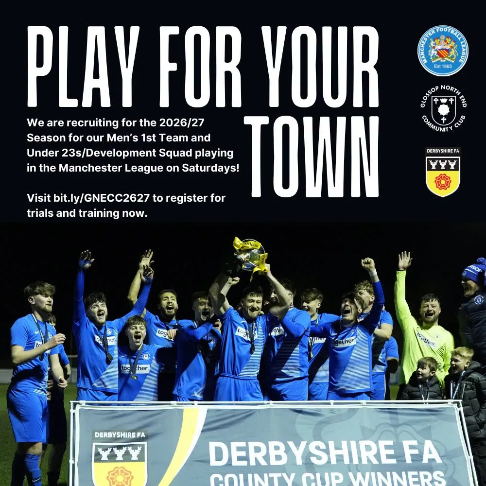Glossop North End Community Club – Open Age Player Recruitment 2026/27 flyer