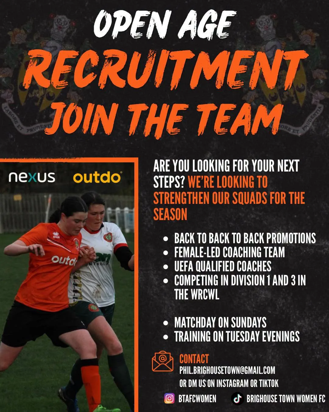 Brighouse Town Women and Juniors - OPEN AGE RECRUITMENT flyer